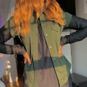 vintage green button up short sleeve top (bella swan style top!)